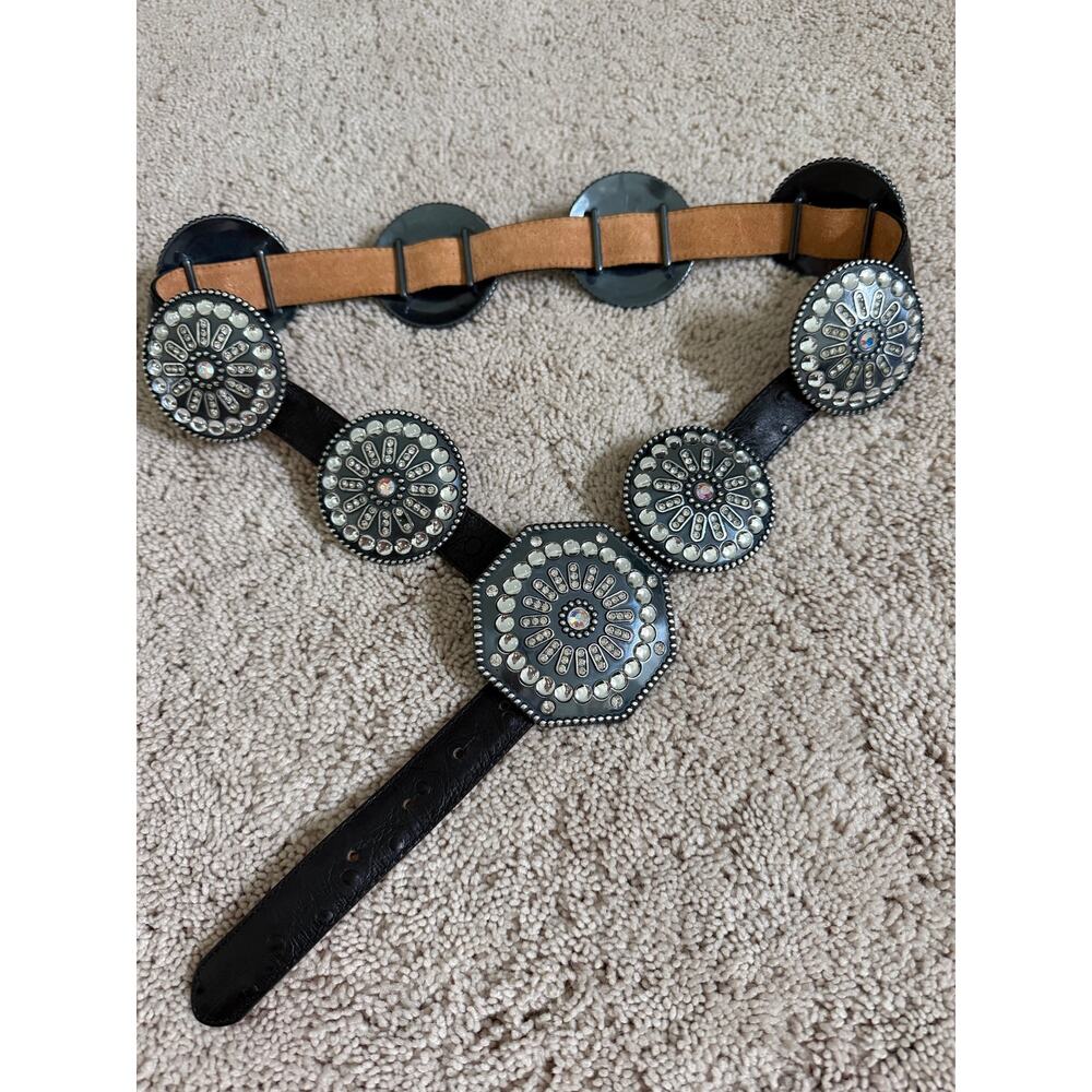 Tony Lama Women’s Black Leather Western Concho Rhinestone Belt C50353 - Picture 2 of 14
